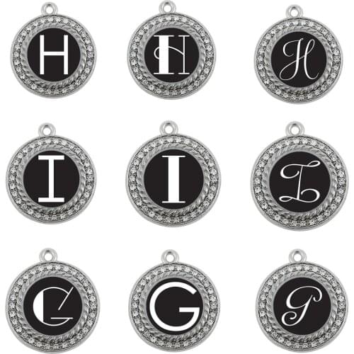 LETTER G H I SCRIPT INITIALS SQUARE CIRCLE CHARM