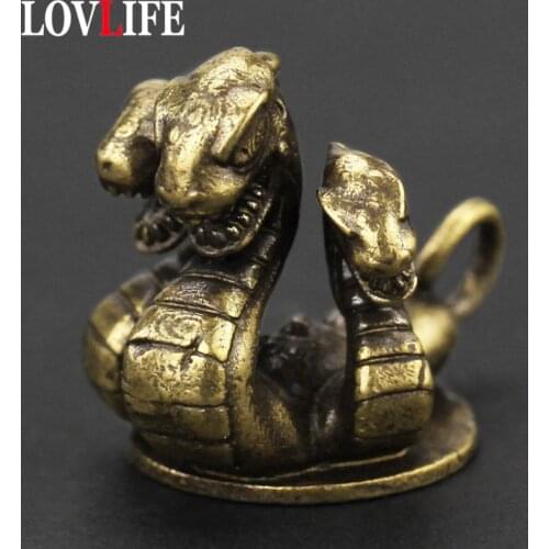 Solid Brass Three Headed Snake Figurines Car Key Chain Ring Pendant Trinkets Punk Rock Men Boa Keychain Handbag Hanging Jewelry