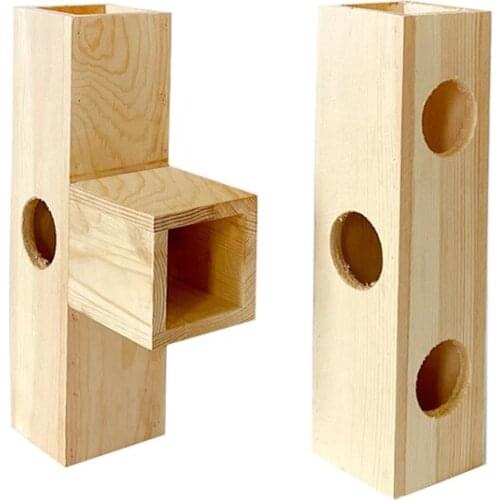 Pet Wooden House Tunnel Rabbit Activity Center Solid Hideout Safe Non Toxic Chew Toys for Bunny Guinea Pig S/L 2 Types