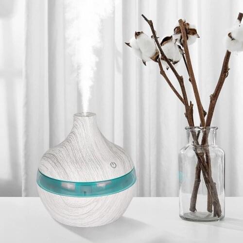 KIMRIG USB Electric Air Humidifier Mini Wood Grain Aroma Diffuser Essential Oil Aromatherapy Cool Mist Maker With 7 LED Light