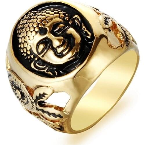 Classic Fashion Mens Religious Style Retro Buddha Head Punk Ring