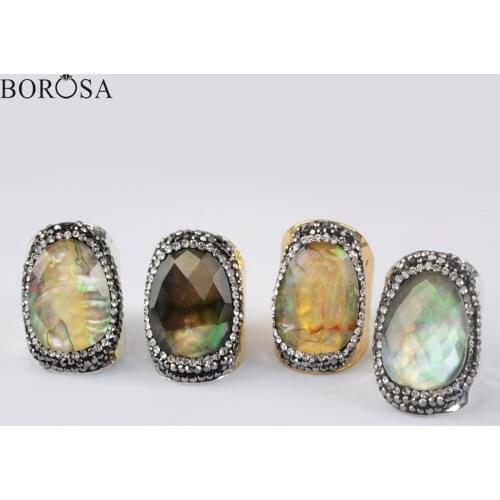 BOROSA Natural Shell Rings Gold Silver Color Rings Cubic Zirconia Ring Fashion Mother of Pearl Ring Jewelry for Women JAB977