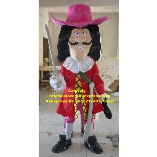 Red Corsair Pirate Man Mascot Costume With Insidious Simling Face Mascotte With White Sword Adult Fancy Dress No.108 Free Ship