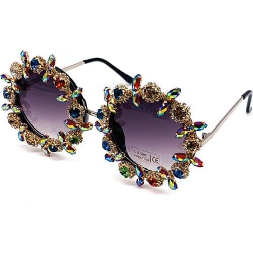 Round Baroque Crystals Sunglasses Women 2020 Sexy Girls Sun Glasses Rhinestone Ladies Shades for Party Oculos De Sol Feminino