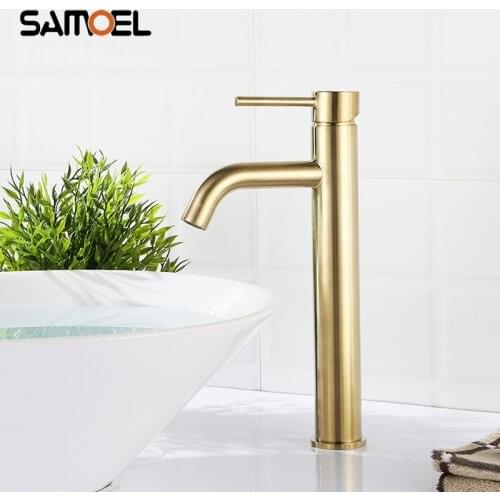 Nordic Style Brass Golden Brushed Deck Mounted Bathroom Sink Faucet Mixers Single Hole Basin Water Tap G1107