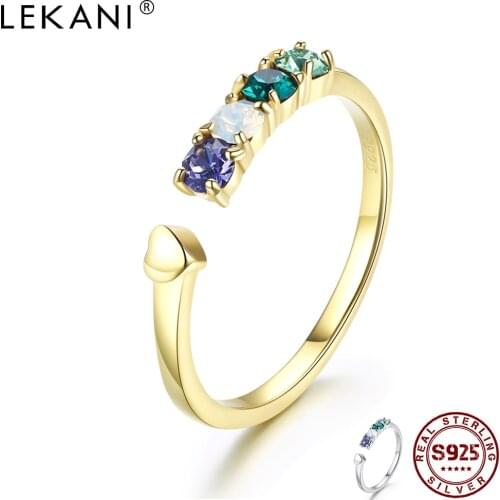 LEKANI 925 Sterling Silver Opening Adjustable Rings Multi-Colored Austria Crystals Ring Fine Jewelry 2020 For Girlfriend Gift
