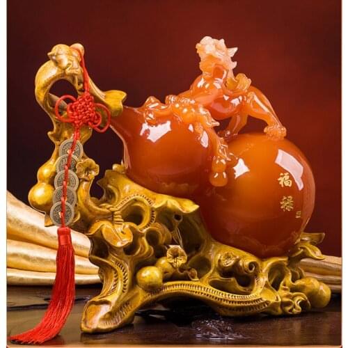 CHINESE STYLE LUCKY FORTUNE GOURD COPPER ORNAMENTS RESIN SCULPTURE CRAFTS HOME WINE CABINET DECORATION ACCESSORIES WEDDING GIFTS