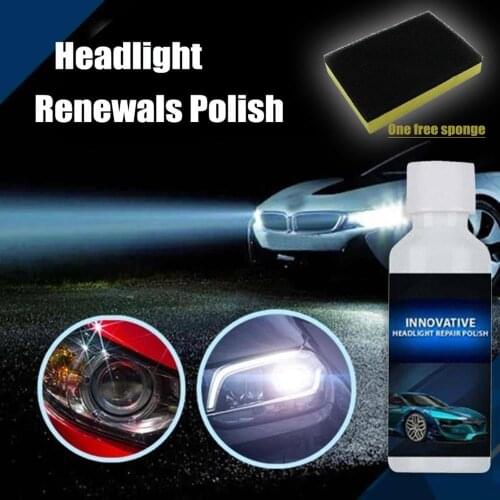 Headlight Renewals Car Repair Kit Headlight Repair Cleaning Liquid 20ml 1pc x Headlight Renewal Polish 1pc x sponge D80
