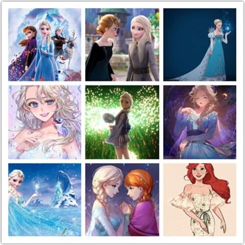 5D Disney Cartoon Princess Diamond Painting Mosaic Frozen Elsa Diamond Embroidery Full Squareround Cross Stitch Kits Home Decor