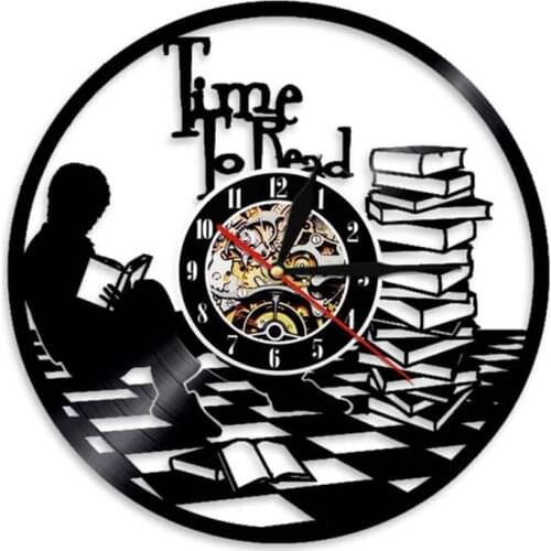 Time To Read Inspirational Quote Wall Clock Teenage Reading Books Wall Art Library Decorative Vinyl Record Clock Bookworms Gift