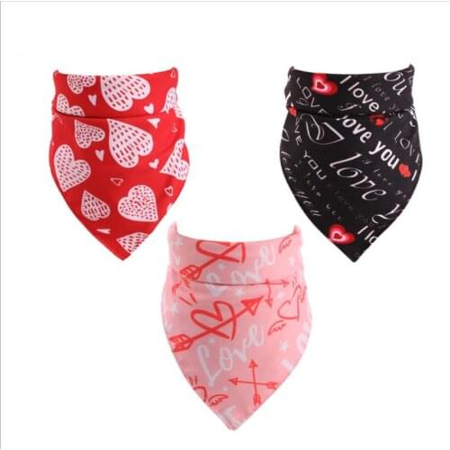 New Arrival Valentines Day pet saliva towel Cat dog accessories scarf Waterproof printing cotton triangle towel