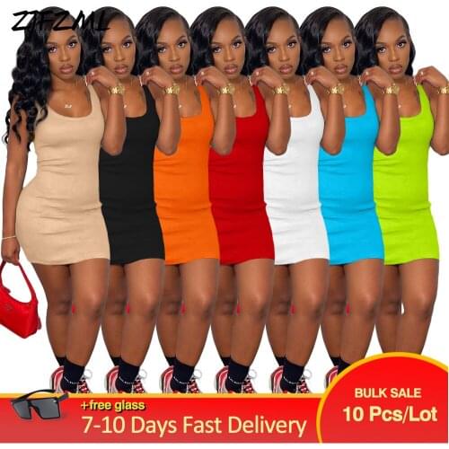 Wholesale Bulk Items Lots Summer Bodycon Dresses Womens Elegant Sexy Club Tank Vest Party Dresses Sleeveless Short Mini Robe