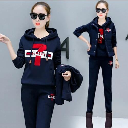Autumn and winter new Fashion women suit womens tracksuits casual set with a hood fleece sweatshirt three pieces set
