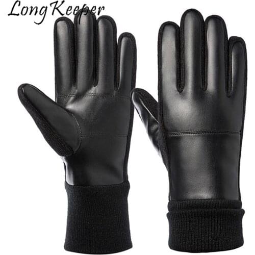 LongKeeper PU Leather Gloves Women Autumn Winter Warm Touch Screen Full Finger Gloves Thermal Trendy Female Mittens Guante Luvas