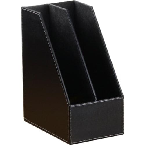 2 Slots PU Leather File Holder Magazine Rack Newspapers Organizer Cabinet Documents A4 Paper Storage Tray for Office