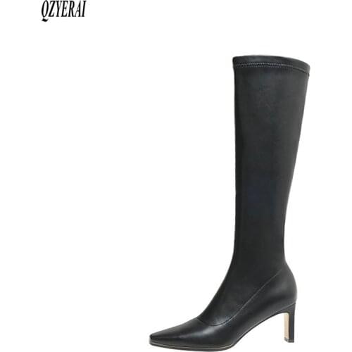 QZYERAI New winter Knee high boots Genuine leather Women boots Knight boots Female boots warm Women shoes