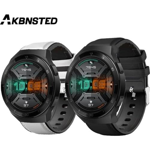 AKBNSTED 22MM Leather+Silicoen Replacement Bracelet Band For Huawei Watch GT 2 46MM/GT 2e Strap For Xiaomi Amazfit Watch Strap