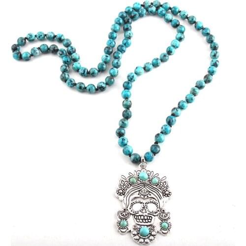 RH Fashion Bohemian Tribal Jewelry Stone Long Knotted Metal Pendant Necklaces For Women Necklace