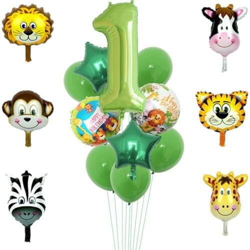 Jungle Animal Lion Zebra Cow Foil Balloons Birthday Party Decor Kids 1 2 3 4 5 6 7 8 Years Old Baby Shower Safari Party Supplies