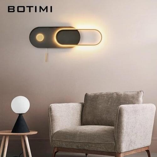 2021 Modern LED Wall Lamp with Pulling Switch For Living Room Decorative Black White Metal Wall Mounted Bedroom Bedside Lights