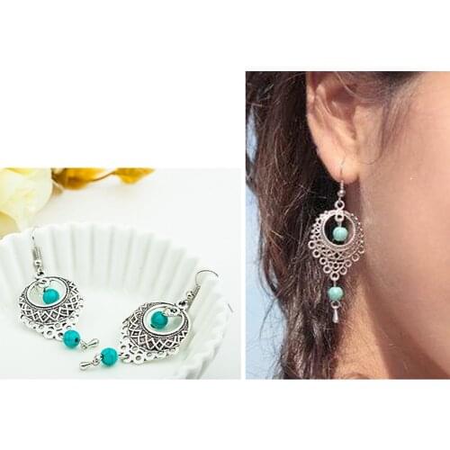 Vintage Boho Ethnic Dangle Round Drop Earrings For Women Female Fashion Jewelry Hanging Wedding Earrings For Brides Gift