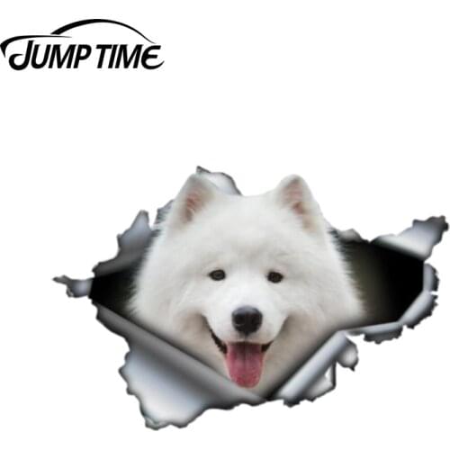 Jump Time 13cm x 8.7cm Samoyed sticker 3D Pet Graphic Vinyl Decal Car Window Laptop Bumper Animal Car Stickers