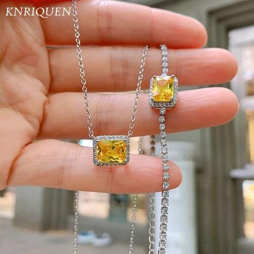 925 Sterling Silver Womens Jewelry Sets Vintage 7*9mm Topaz Pink Quartz High Carbon Diamond Bracelet Necklace Party Fine Jewel