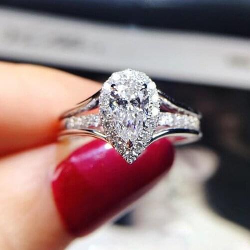 High Quality Pear Shaped Cubic Zirconia Gorgeous Engagement Rings Women Silver Plated Wedding Band Eternity Rings Jewelry