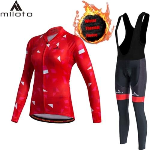 Miloto Winter Clothing Road Bike Suit Thermal Fleece Mtb Cycling Jersey Set Ciclismo Women Mountain Bike Cycling bib pants wear