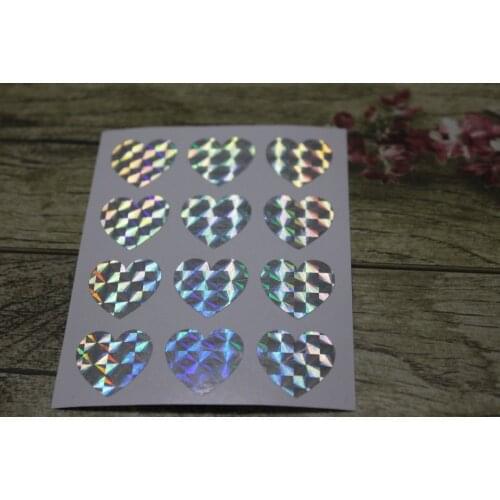 1.9cm Hologram Silver Heart Stickers, holographic stickers , heart vinyl Decals
