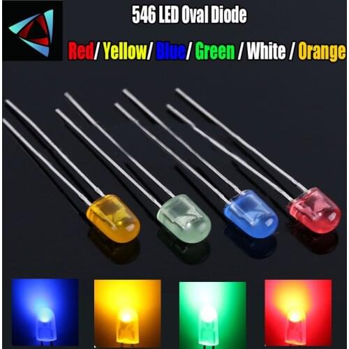 1000pcs DIP 546 Diffused Oval LED Light Emitting Diode Red Green Blue Yellow Yhite Orange Lamp Through Hole Bulb