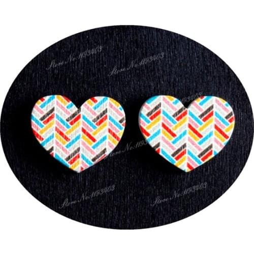 16mm Geometry Heart Shape Image Painted Wooded Laser Cut Cabochon to make Rings, Earrings, Bobby pin, pendant