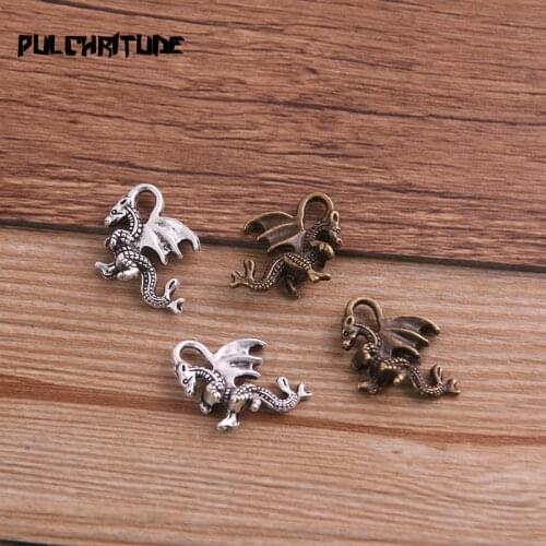 16PCS 15*21mm Metal Alloy Two Color Animal Charms Gragon Pendants for Jewelry Making DIY Handmade Craft