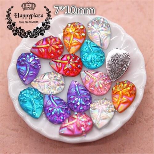 100pcs 7*10mm Mix Colors Shiny AB Flower Resin Rhinestone Water Drop Flatback Cabochon DIY Scrapbook Decoration Button Craft