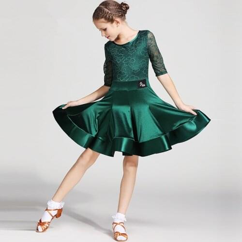 2018 girls latin dresses for dancing ballroom dance dress rumba samba Lace children samba cha cha tango skirt standard salsa