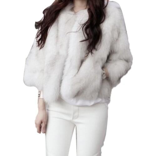 2020 Warm Winter Womens Jacket Fox White Faux Fur Coat Overcoat Imitation Faox Pocket Plus Size XXXL XC044