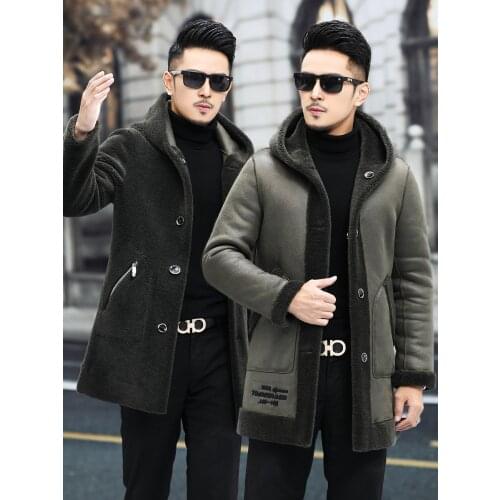 2021 Winter New Men Casual Loose Leather Jacket Male Motorcycle Fur Jacket Real Fur Coat Men Hooded Outerwear Plus Size U10