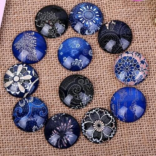 24pcs 12/14/16mm Retro Pattern Round Handmade Photo Glass Cabochons & Glass Dome Cover DIY Handmade Cabochon Beads