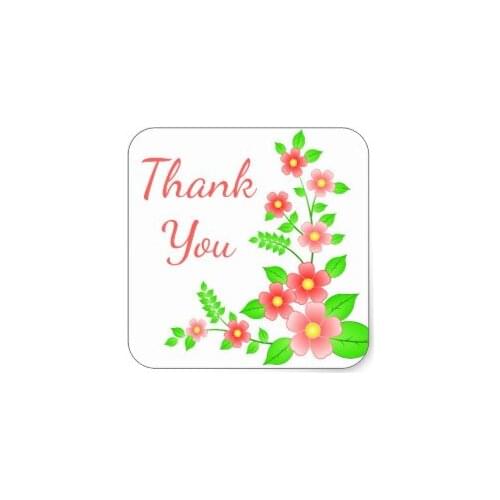3.8cm Floral Thank You Red / Pink & Green Flowers Square Sticker