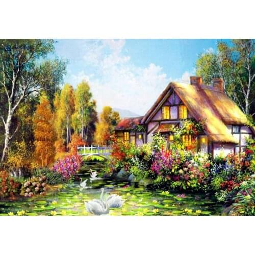 3D Mosaic art needlework scenery Diamond painting Swan Manor 80x55 full square rhinestone cross stitch Diamond embroidery crafts
