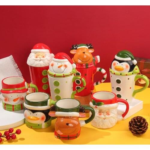 3d Creative Christmas Avatar Cartoon Cup Cute Ceramic Christmas Water Cup With Lid Milk Coffee Household Water Cup