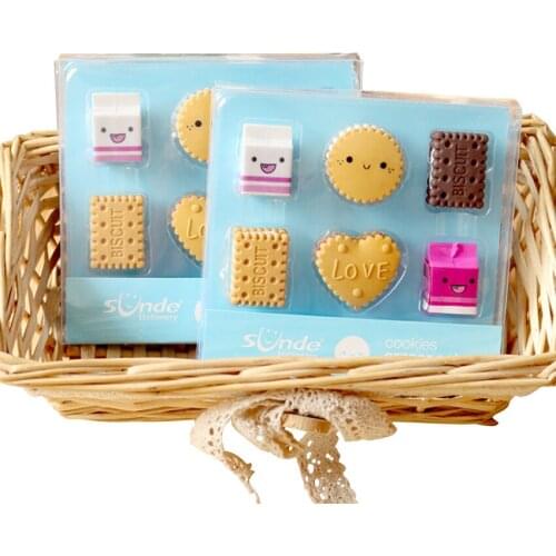 4packs/lot Cute Cookies Eraser Cartoon Boxed Milk Biscuit Eraser Stationery School Supplies Girl Student Party Favor
