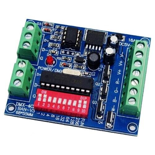 4CH RGBW Easy DMX Dmx 512 Decoder,Dimmer,Controller,Drive,DC5V-24V for RGBW LED Strip Light,Lamp WS-DMX-4CH-BAN-V3