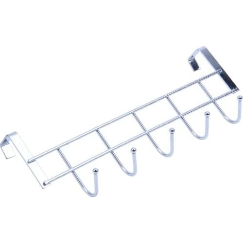 5 Hooks Over Door Home Bathroom Kitchen Coat Towel Loop Hanger Rack Holder Shelf,Silver