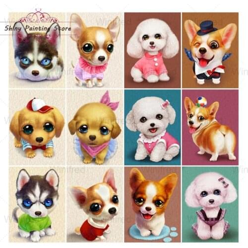 5D Diamond Paintings Cute Dog Pet Husky Corgi Bichon Chihuahua Full Square Round Diamond Embroidery Animal Picture of Rhinestone