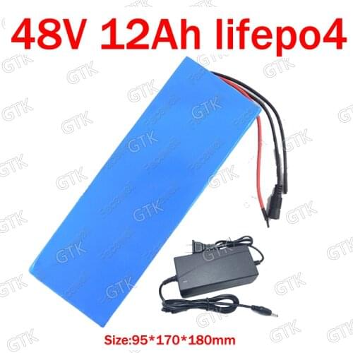 GTK Lifepo4 48v 12ah battery for1000W 1200W electirc Mountain bike bicycle rear rack battery Snowmobile scooter + 2A charger