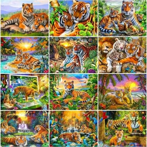AZQSD Diamond Painting Tiger Cross Stitch Diamond Embroidery Animal Handmade Home Decor Needlework Art Picture Of Rhinestones