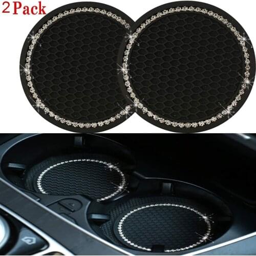 2PCS Bling Rhinestone Car Water Cup Mat Bottle Holder Anti-slip Mat Crystal Silicone Non-Slip Pad Insert Coaster Car Accessories