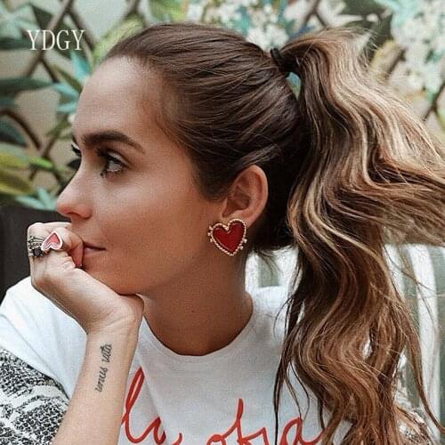 Ydgy Bohemia red heart-shaped Earrings Gold Earrings for Women punk Jewelry Gift Party hopping Declaration of