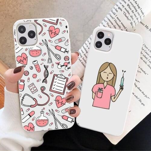 Medicine Doctor Nurse cartoon funda Phone Case Candy Color for iPhone 6 7 8 11 12 s mini pro X XS XR MAX Plus